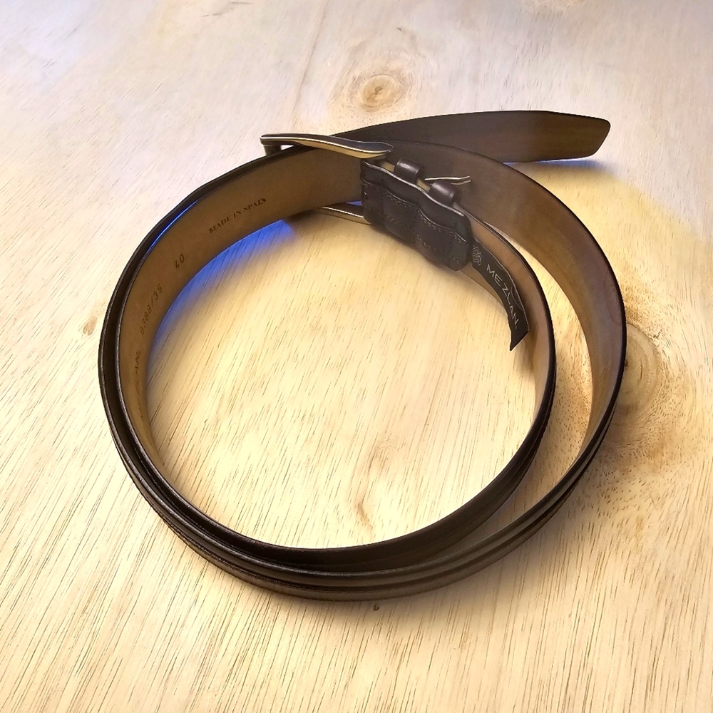 Mens Mezlan 9388/35 Designer Fine Leather Silver Buckle Belt Brown Size 40 EUC
